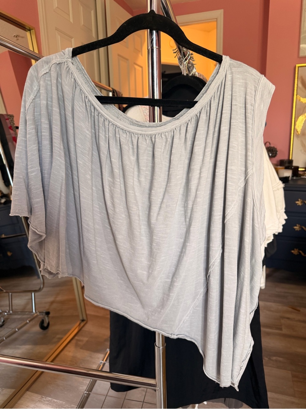 We The Free Light Gray Off-Shoulder Draped Tunic